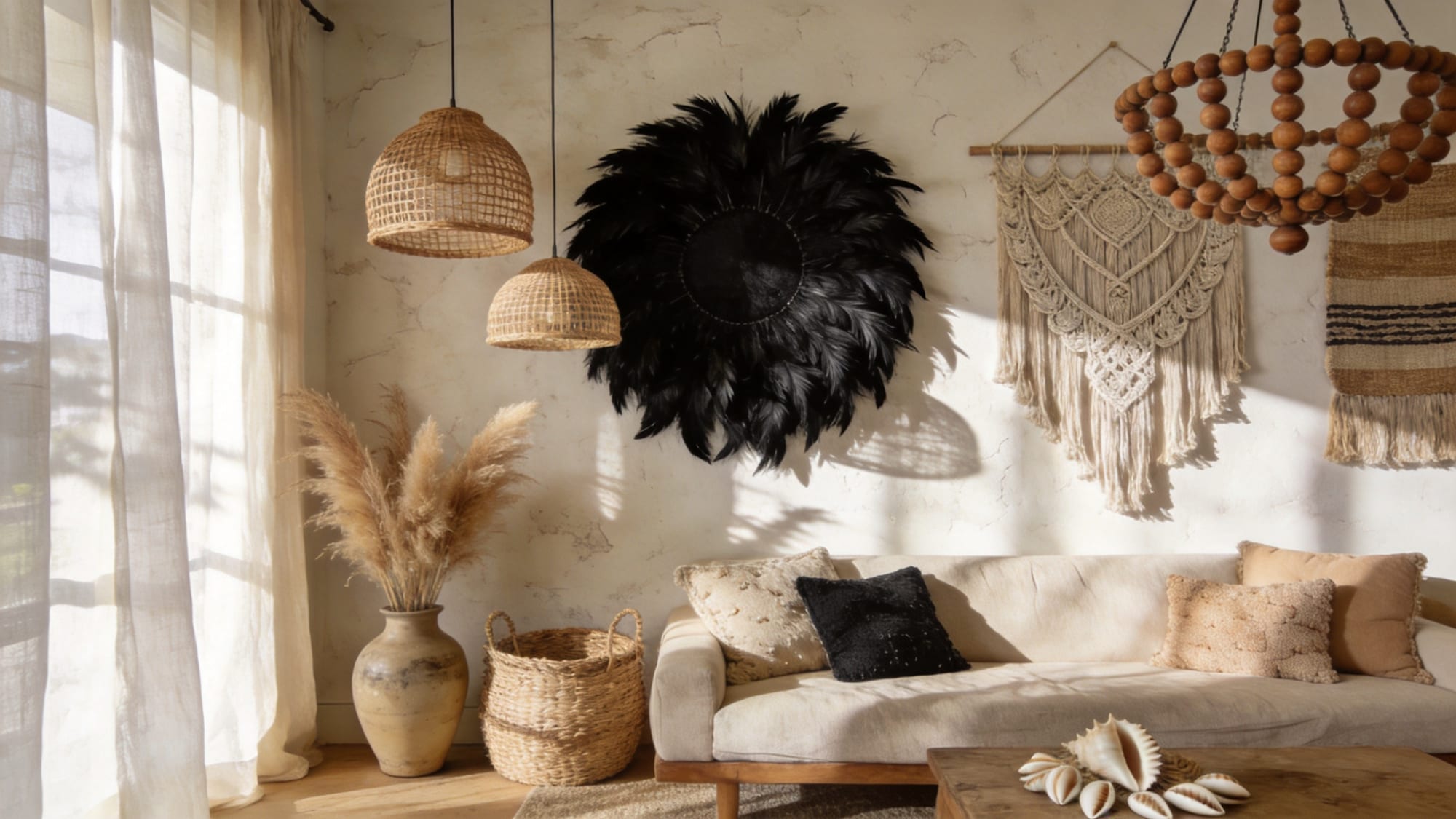 Boho styled interior with natural textures