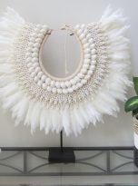 Saba White Feather and Shell Tribal Necklace