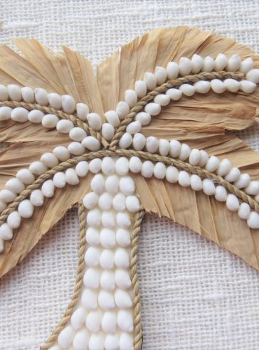 Hula Double Palm Tree Wall Hanging with Shell and Raffia