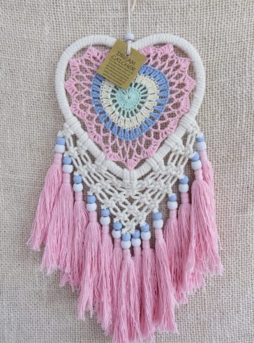 Heart Shaped Dreamcatcher - Pink,White and Blue