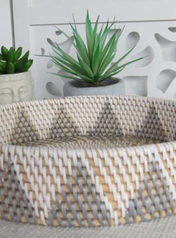 Sula Grey and White Rattan Woven Tray