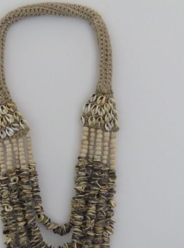 Tali Tigerstone Tribal Necklace with Natural Wooden Beads - Wall Hanging or Display Decor