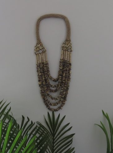 Tali Tigerstone Tribal Necklace with Natural Wooden Beads - Wall Hanging or Display Decor